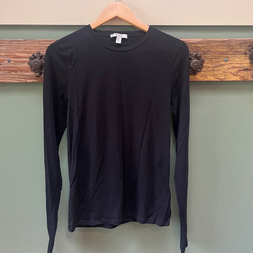 COS Womens Black Long Sleeve Crew Neck Cotton Spandex T-Shirt Size L 1028327 6